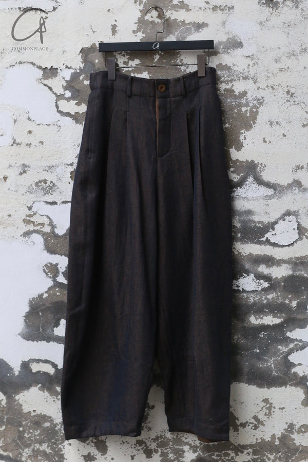 AVIVA JIFEI XUE 24 Autumn and Winter Wool Linen Plaid Cocoon Pants AJX-FW24-CP-WLD-NZ Denim FW24-CP-KWLC